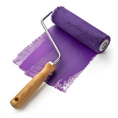 Paint Roller with Purple Paint Isolated on White Background 