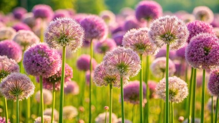 Obraz premium Dense clusters of flowers on a tall stem with two long umbels , flower field, garden
