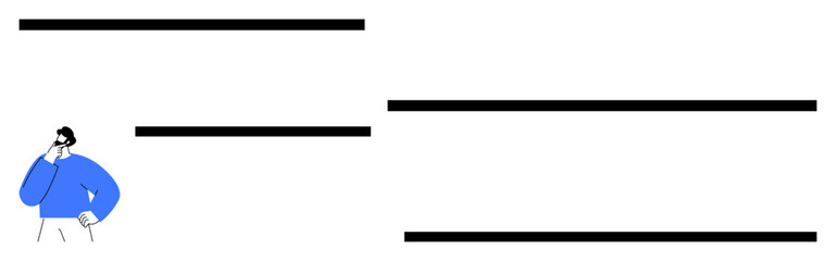 Man in blue analyzing abstract lines representing decision-making, structure, or strategy. Ideal for business, organization, creativity, planning, education problem-solving. Flat simple metaphor