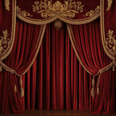 Vibrant deep red velvet curtains exuding luxurious elegance for captivating theatrical stock photography scenes vividly