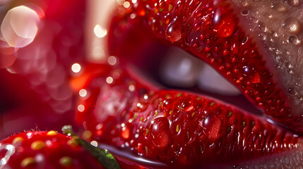 close up of a lips strawberry