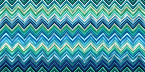 Geometric abstract background with thick striped patterns composed of interconnected zigzag lines and wavy shapes in various shades of blue and green, green hues, abstract design