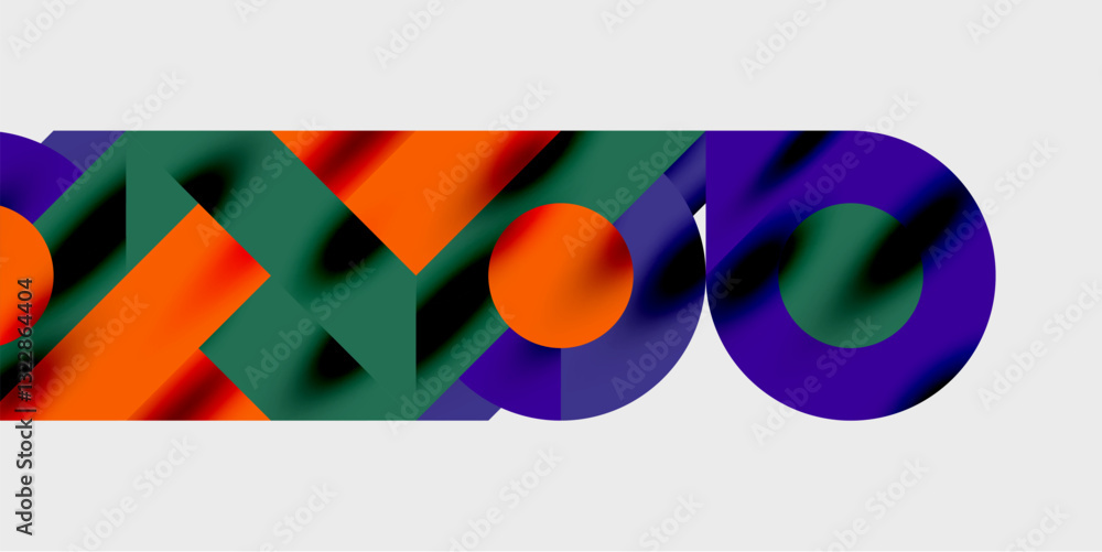 Poster modern abstract background featuring circles, lines, and triangles in a dynamic geometric compositio