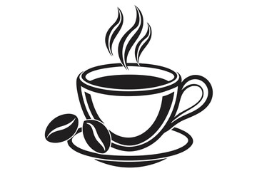 Silhouette of a Steaming Tea Cup, Cafe Logo Design Vector