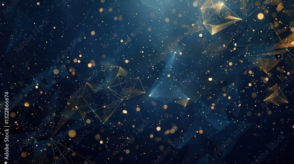 Poster abstract background with shimmering particles and geometric shapes
