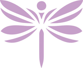A sleek and minimalist dragonfly design in soft lavender color, featuring a symmetrical arrangement of elongated wings and a stylized body.