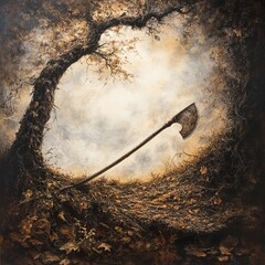 Autumnal Axe: A Serene Woodland Scene