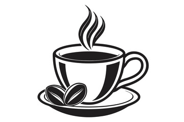 Hot Coffee Cup Simple Minimalist Design Graphic Illustration Mug Art Cafe Warm Drink Steam Black