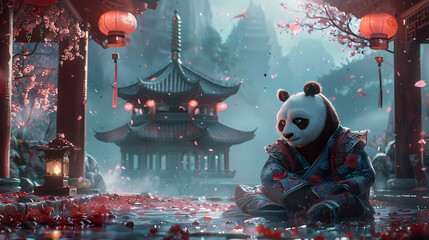 panda dressed in an elegant traditional Chinese hanfu