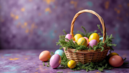 Easter eggs in basket. Happy Easter!