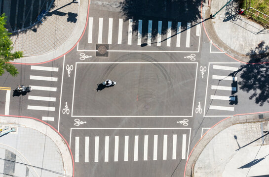 Urban Intersection with Pedestrian Crosswalks and Bike Lanes