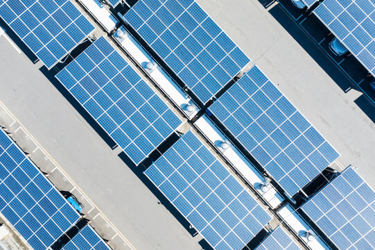 Modern Solar Panel Covered Parking Lot Aerial View Sustainable D