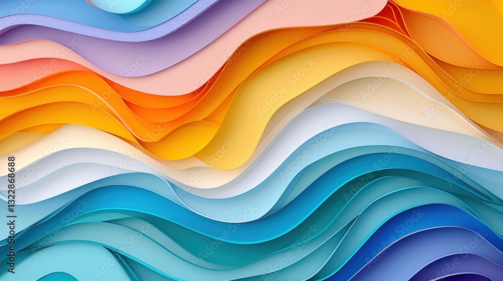 Poster colorful layered abstract waves with smooth curves and depth