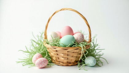 Easter eggs in basket. Happy Easter!