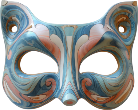 Elegant Colorful Japanese Kitsune Mask with Intricate Design and Swirling Patterns