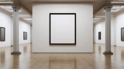 Fototapeta premium Displaying Artwork in Modern Art Gallery with Blank Frames and Columns
