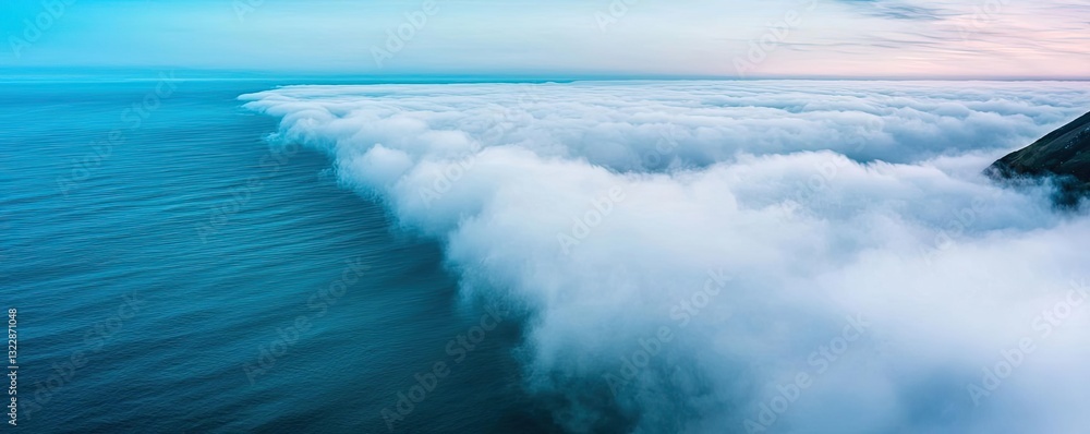 Poster aerial landscape abstract background concept. a serene view of clouds rolling over a tranquil ocean 