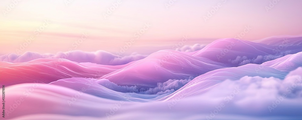 Poster Aerial landscape abstract background concept. A serene view of soft pastel clouds blending seamlessly into each other at dawn.