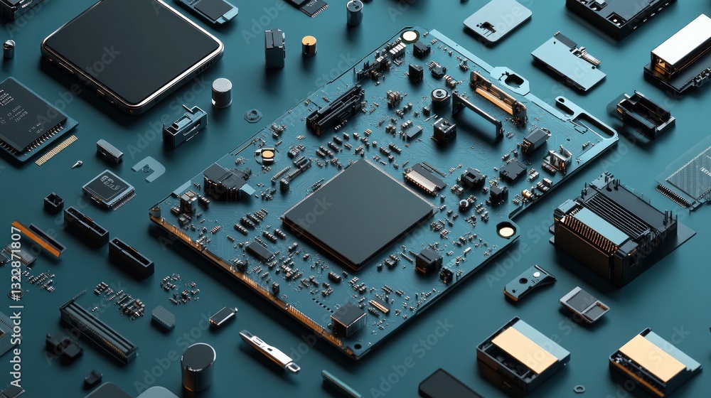Poster close-up of a circuit board with various electronic components