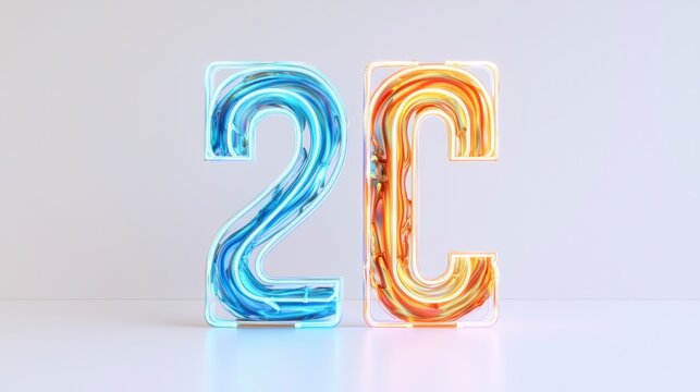 Shimmering Neon Numbers 2C  Abstract 3D Render  Bright  Colorful  Minimalist Design