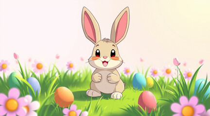 Fototapeta premium A cute Easter bunny with Easter eggs.