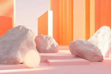 Dreamy Abstract Landscape with Soft Rocks and Warm Color Palette