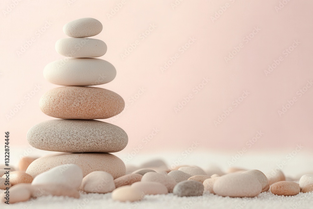 Poster balanced arrangement of smooth pebbles creates a serene zen-inspired atmosphere with soft pastel gra