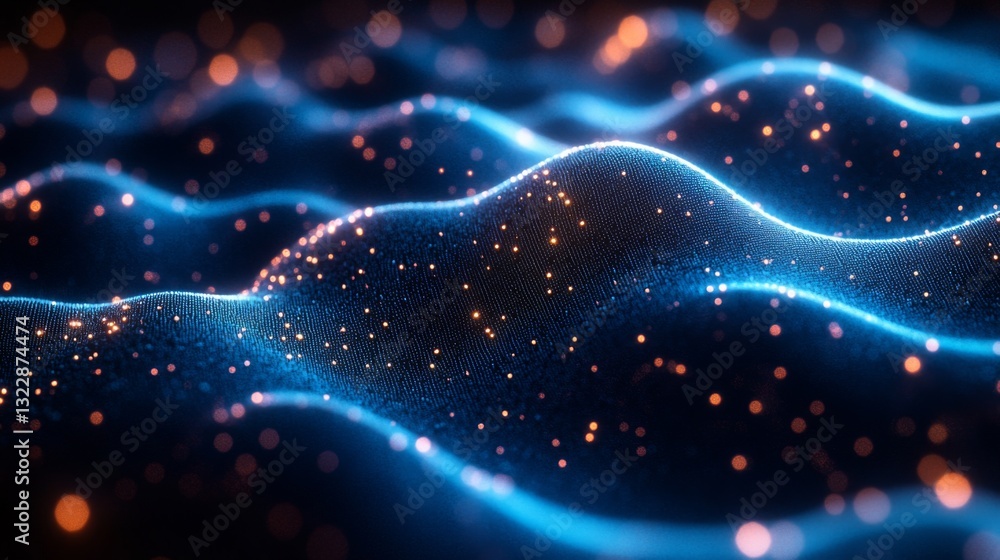 Poster A detailed visualization illustrates the behavior of qubits in quantum mechanics, highlighting concepts like superposition and entanglement through dynamic waves and glowing particles.