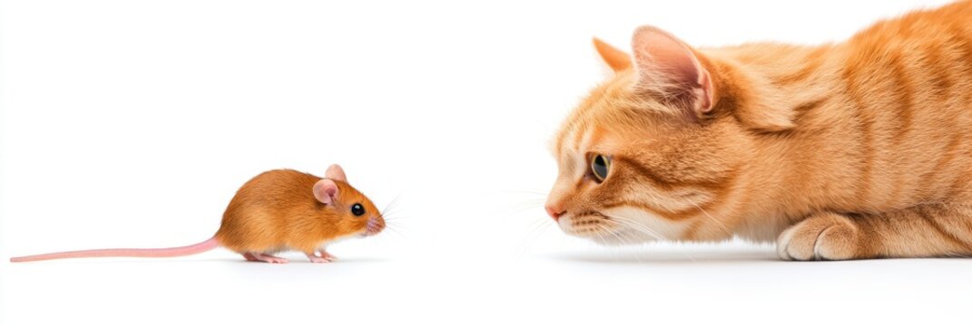 Cat Chasing Mouse. Side view of an Asian golden cat chasing a young mouse