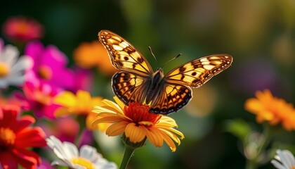 Butterfly Resting on a Flower in Nature Close Up Colorful Wings