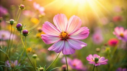 Delicate Cosmos flower blossom in a serene garden setting