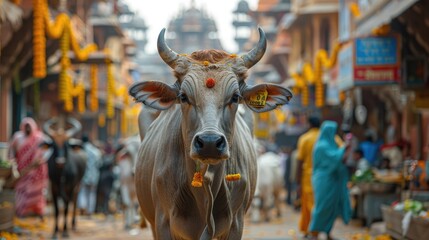 indian sacred cow on the street.
