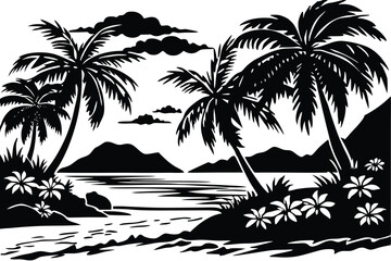 Silhouette beach black color only
