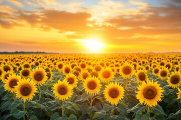 Bright yellow sunflowers blooming in a sunny field
