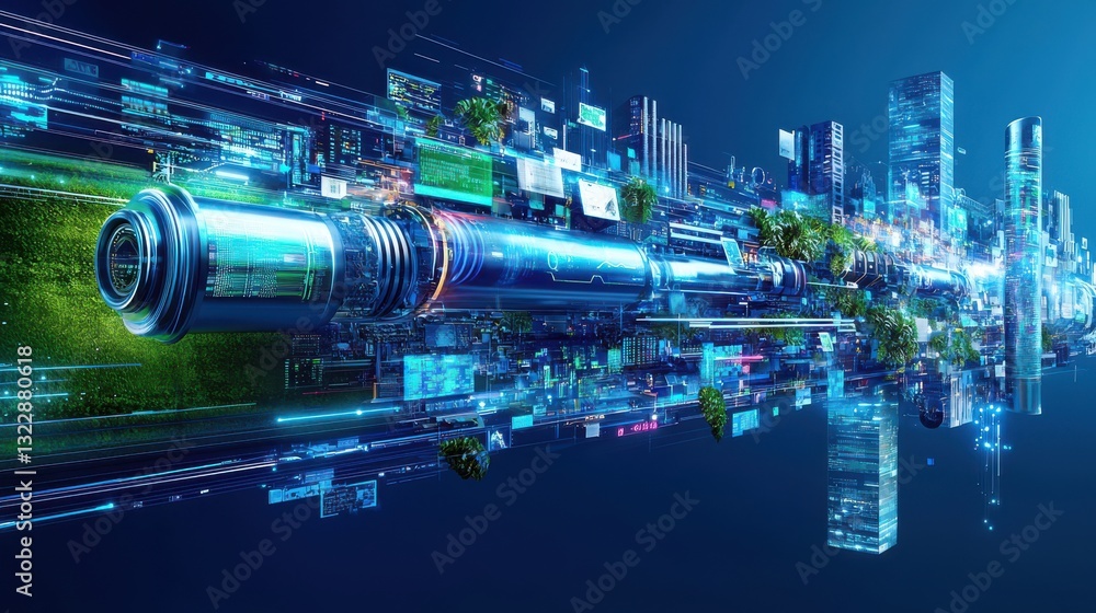 Poster data engineer workload infographic concept. futuristic 3d infographic of real time data processing a