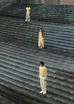 Calm Brunette Models In Yellow clothing