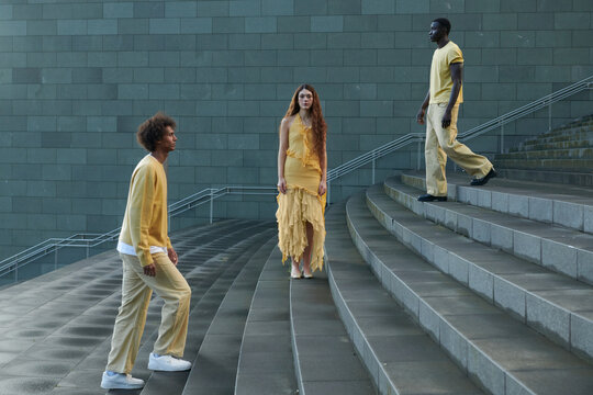 Calm Brunette Models In Yellow clothing