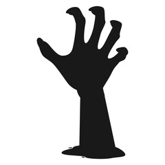 Zombie Hand Silhouette on White Background. Flat Vector Illustration.