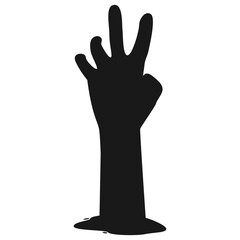 Zombie Hand Silhouette on White Background. Flat Vector Illustration.