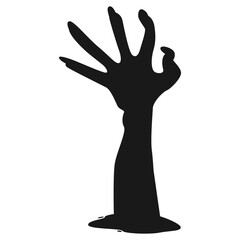 Zombie Hand Silhouette on White Background. Flat Vector Illustration.