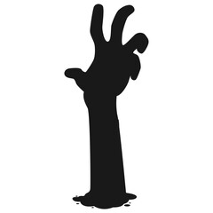 Zombie Hand Silhouette on White Background. Flat Vector Illustration.