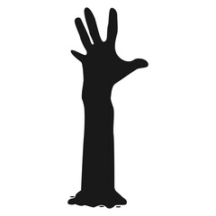 Zombie Hand Silhouette on White Background. Flat Vector Illustration.