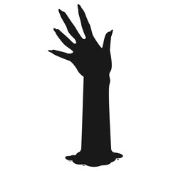 Zombie Hand Silhouette on White Background. Flat Vector Illustration.