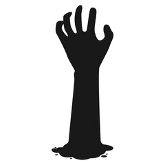Zombie Hand Silhouette on White Background. Flat Vector Illustration.