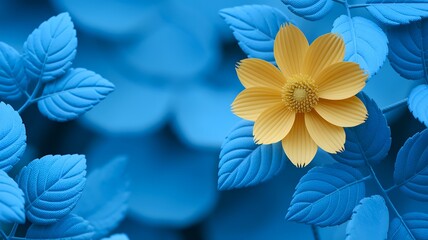 Vibrant Yellow Flower Surrounded by Soft Blue Leaves