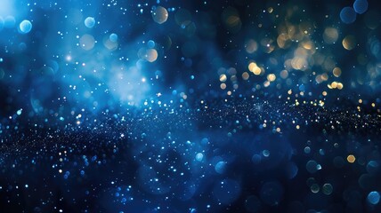 Fototapeta premium The picture of vague visual of sparkling particles scattered across a deep blue background, create an abstract bokeh effect perfect for designs that aim to evoke a sense of wonder and fantasy. AIG53.