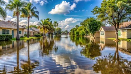 Fototapeta premium Waterlogged suburban streets with flooded homes in Florida