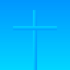 Blue gradient Christian cross against blue sky. 3D vector illustration isolated on white.