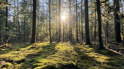 Fototapeta premium Sunlit Mossy Forest