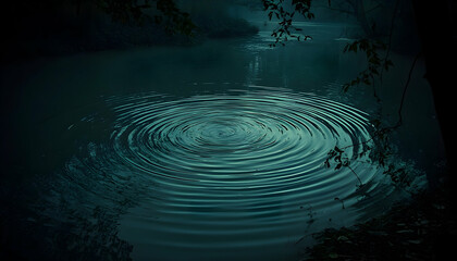 Serene teal water ripples, tranquil river scene at dusk, nature's calm, peaceful atmosphere.